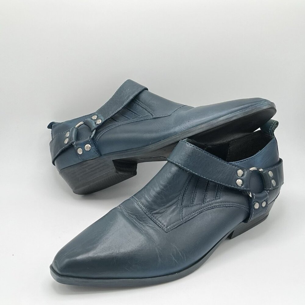 Vintage 90s Tribeca Leather Ankle Harness Teal Booties Womens 6.5 Biker Brazil